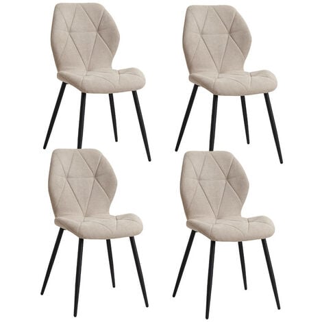 Wokaka Lot de 4 chaises - chaise de salle à manger vintage en forme de diamant - chaise en lin - pieds en métal(beige)