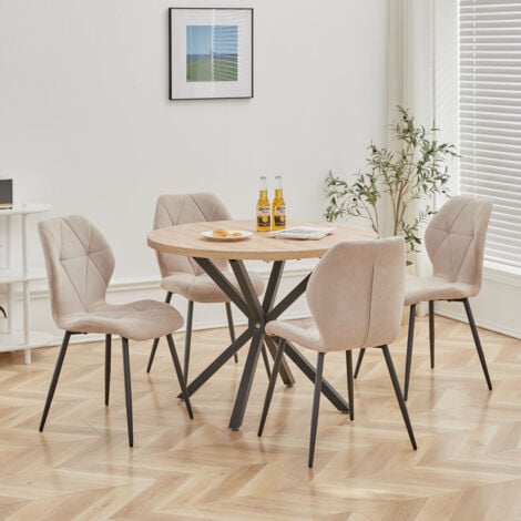 Wokaka Lot de 4 chaises - chaise de salle à manger vintage en forme de diamant - chaise en lin - pieds en métal(beige)