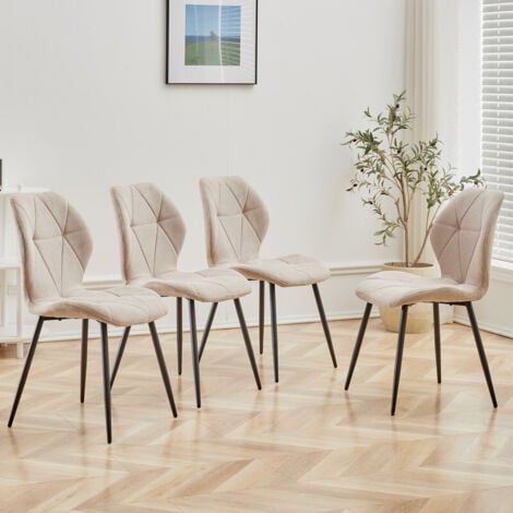 Wokaka Lot de 4 chaises - chaise de salle à manger vintage en forme de diamant - chaise en lin - pieds en métal(beige)