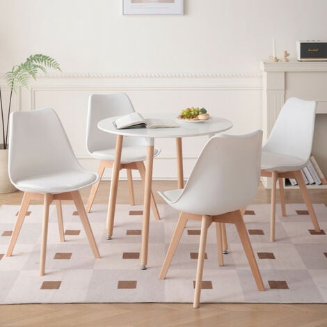 Wokaka Lot de 6 chaises de salle a manger - Coussin de siège en cuir-Scandinave(blanc)