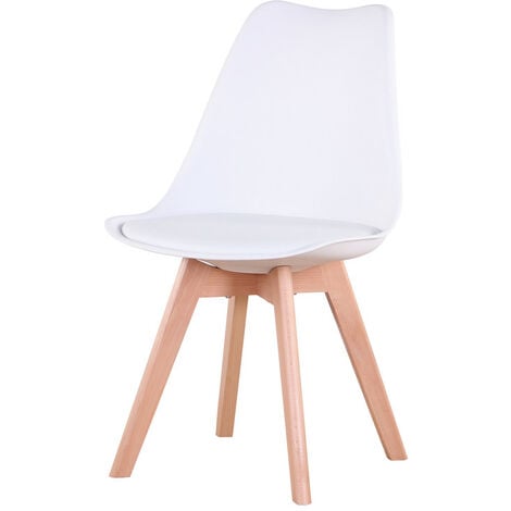 Wokaka Lot de 6 chaises de salle a manger - Coussin de siège en cuir-Scandinave(blanc)