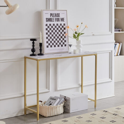 Table Console en Bois, Table d'entrée Rétro avec étagère pour Salon
