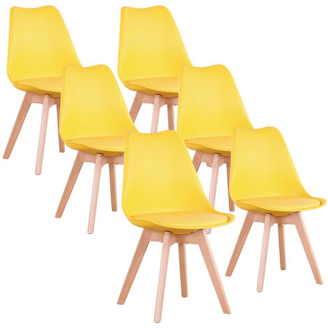 Wokaka Lot de 6 chaises de salle a manger - Coussin de siège en cuir-Scandinave(Jaune)