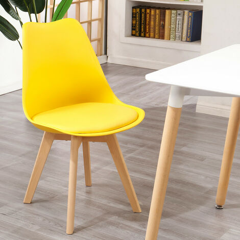 Wokaka Lot de 6 chaises de salle a manger - Coussin de siège en cuir-Scandinave(Jaune)