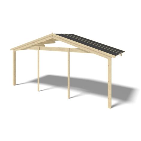 Avant-toit en bois 6x2m pour le chalet de jardin 6m, couleur naturel (1/4)