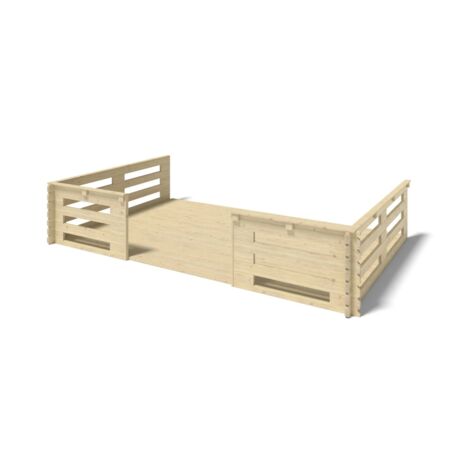 Terrasse en bois avec balustrade pour abri en bois - 15m2 - 5m x 3m - couleur: naturel