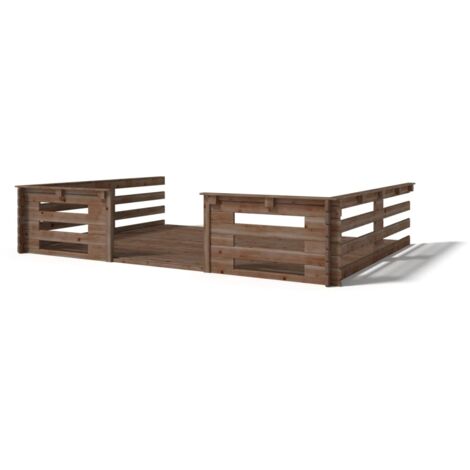 Terrasse en bois avec balustrade pour abri en bois - 12m2 - 4m x 3m - imprégnée - couleur: marron