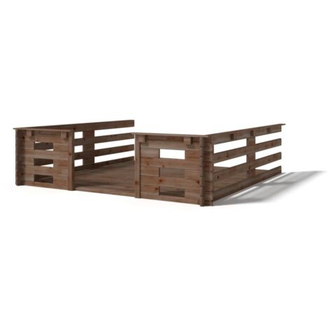 Terrasse en bois avec balustrade pour abri en bois - 9m2 - 3m x 3m - imprégnée - couleur: marron