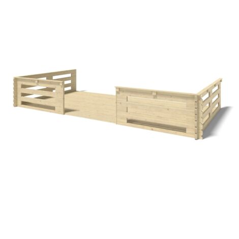 Terrasse en bois avec balustrade pour abri en bois - 18m2 - 6m x 3m - couleur: naturel