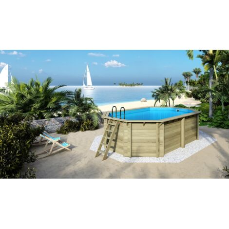 Piscine en bois Nemo 5,79x3,49 - H.1,45 m fixations à sceller