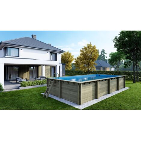 Altanka – Piscine hors sol en bois 8,5x4,35 m – Hauteur 1,45 m – Volume 39,06 m³ – Épaisseur des parois 44 mm – Liner PVC bleu