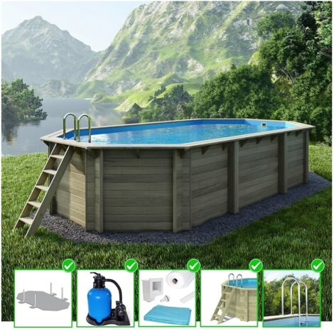 Piscine en bois Nemo 7,3x3,97 - H.1,45 m fixations à visser (1/5)