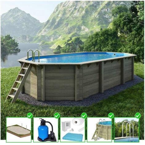 Piscine en bois Nemo 7,3x3,97 - H.1,45 m cadre en métal, sans dalle béton (1/5)