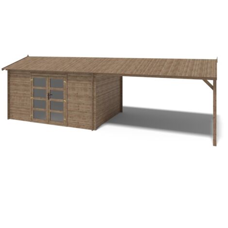Abri de jardin en bois – 4x3 m avec extension de 4x2,76 m - 12 m² – Traité