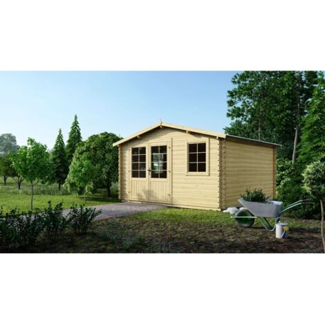 Altanka – Abri de jardin en bois 16m² – 4x4m – Épaisseur 40mm – Toit à deux pentes – Double porte vitrée – Sapin non traité (1/5)