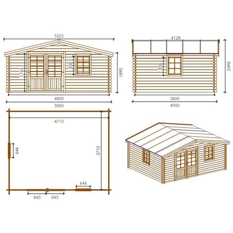 Abri de jardin en bois traité en marron, 20m2, 5 x 4m