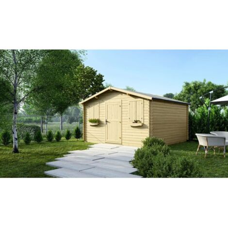Abri de jardin en bois - 16m2 - 4x4m - Ep. 28mm - Couleur: naturel (1/5)