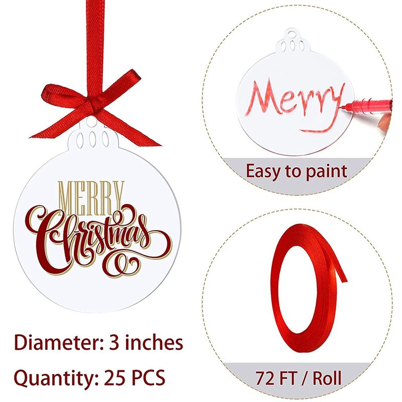 50 Pièces Ornements De Noël Clairs En Acrylique Vierges Avec Rubans À Trou  Pour Cercle De Disque Acrylique Transparent Étiquettes De Vacances De  Bricolage, Mode en ligne