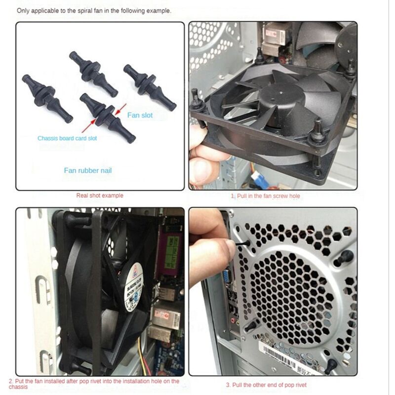50Pcs Composants Informatiques Boitier PC Ventilateur Goupille de  Anti-Bruit Vibration Vis en Caoutchouc Anti-Vibration