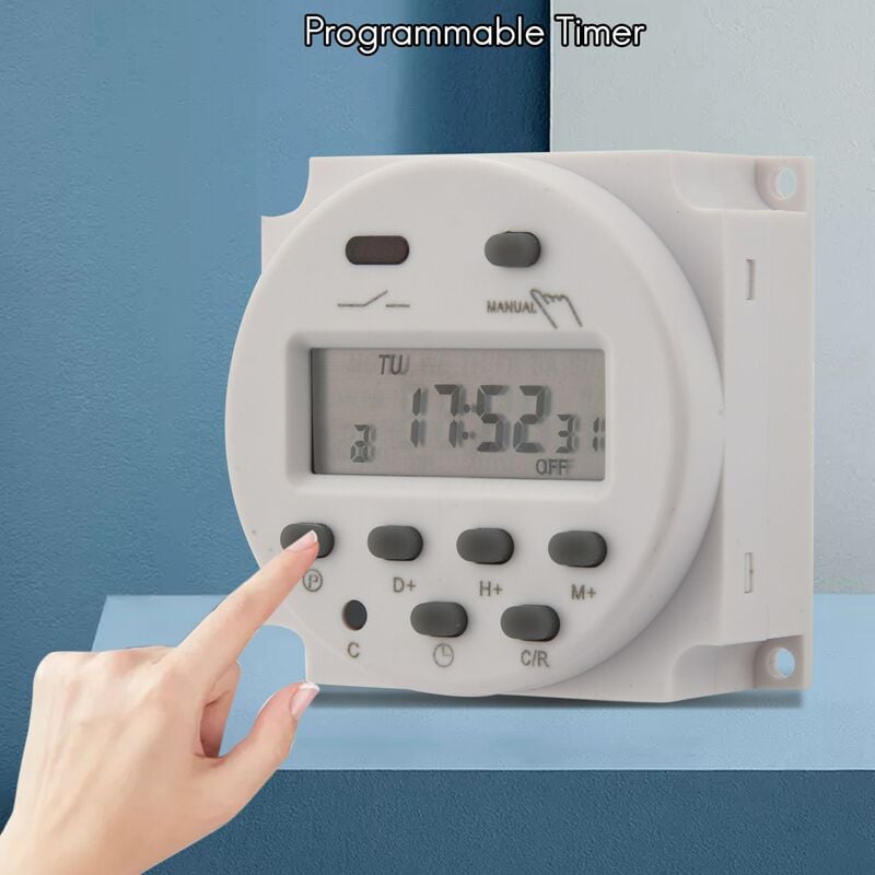 12V 16A Prise Programmateur Digital Ã€ 16 Programmes Horloge Programmable  Minuteur Prise Electrique Avec Lcd Affichage NumÃ©rique Antivol Avec  BoÃ®tier Ã‰tanche/Ensemble De Borniers De Connexion