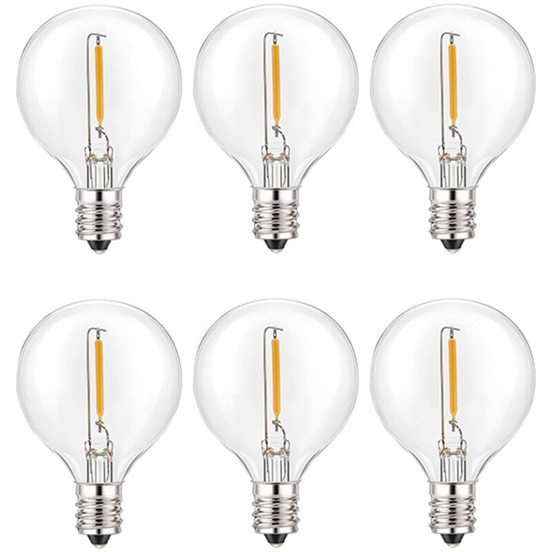 6pcs G40 Ampoules de remplacement LED, E12 Base à vis Ampoules Led  incassables Globe pour corde solaire