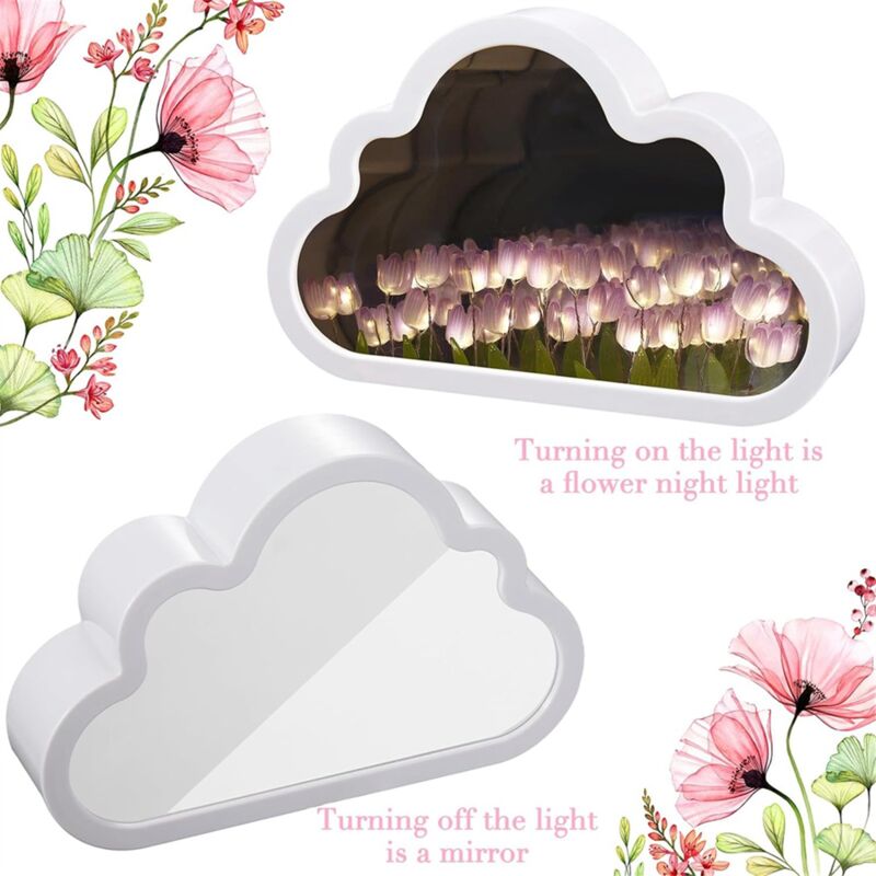 Veilleuse LED nuage tulipe bricolage, ornements de chambre de fille, cadre  photo créatif, miroir, lampes de table, chevet, cadeaux d'anniversaire