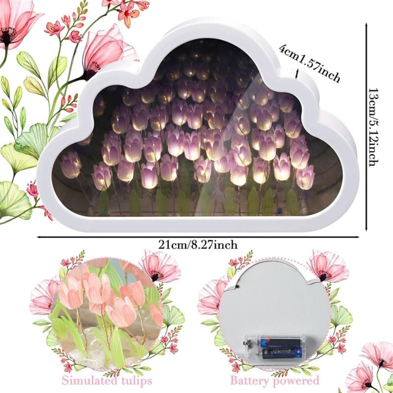 Zceplem Miroir Tulipe Nuage | nuit tulipes bricolage lumières  LED,Décoration chambre créative pour adolescentes, éclairage romantique  veilleuse miroir