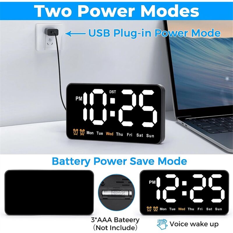 LED Horloge Digital Murale Silencieuse Grand 3D Numérique Blanche Moderne  L'alarme De Snooze Luminosité de 3 Niveau USB Charge - Cdiscount Maison