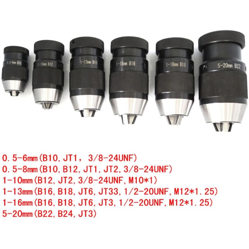 3-16mm Mandrin de Perçage avec Clé de Mandrin pour Perceuse Électrique  B16/B18 /1/2-20UNF pour Tours et Perceuses à Colonne (3-16 1/2-20UNF)