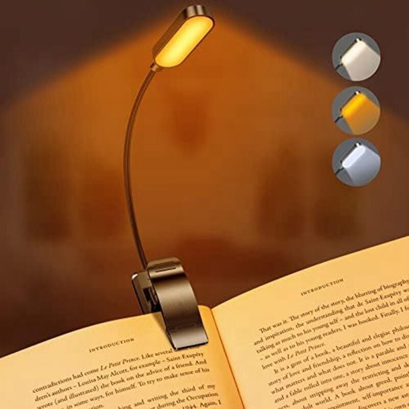 Lampe de Lecture pour Livre 3 Modes de Luminosité (Blanc Froid&Chaud), 360°  Cou Flexible Mini Veilleuse Pince Lampe Livre Lampe de Lecture Clip pour