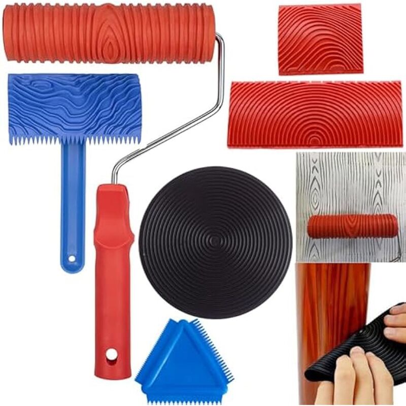 Ensemble D'outils de Grainage du Bois Outil de Peinture de Grain de  Bricolage Outil de Peinture de Rouleau de Grain de Bois avec Poignée pour