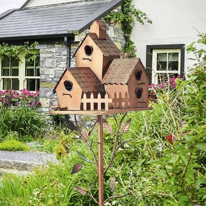 Grande maison d'oiseau rétro avec poteau en cuivre, chalet d'oiseaux,  piquets pour cour, arrière-cour, décor de jardin extérieur - AliExpress