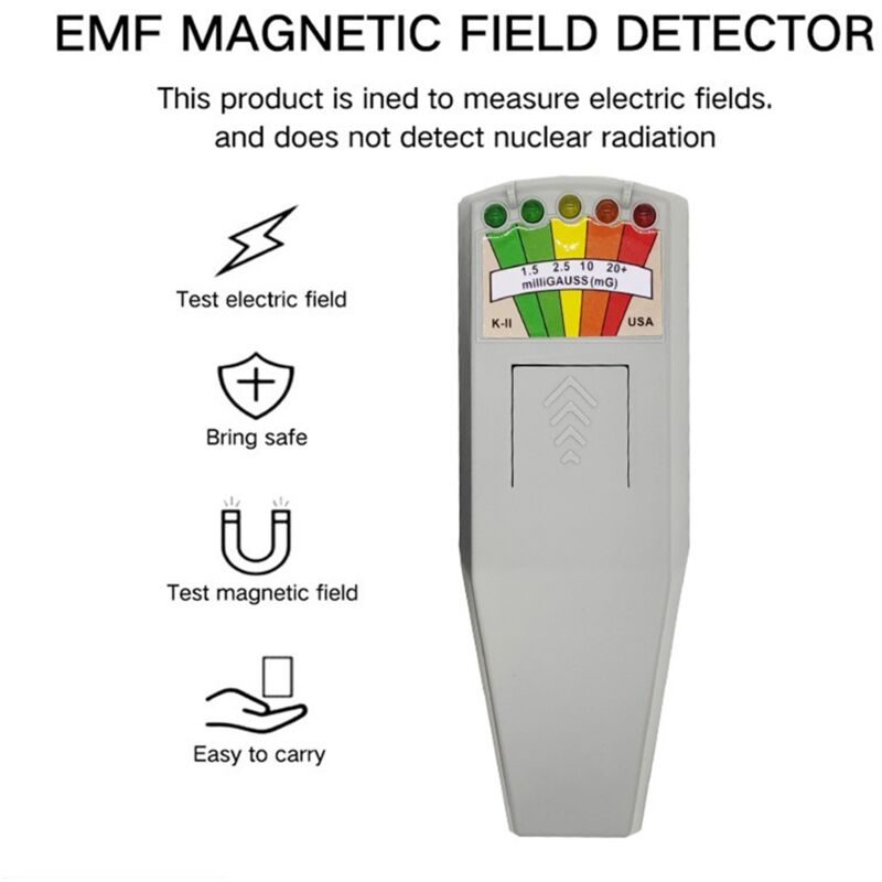K2 Champ électromagnétique Emf Gauss Meter Détecteur de rayonnement  Portable Emf Moniteur de champ magnétique (1 pièce, noir)