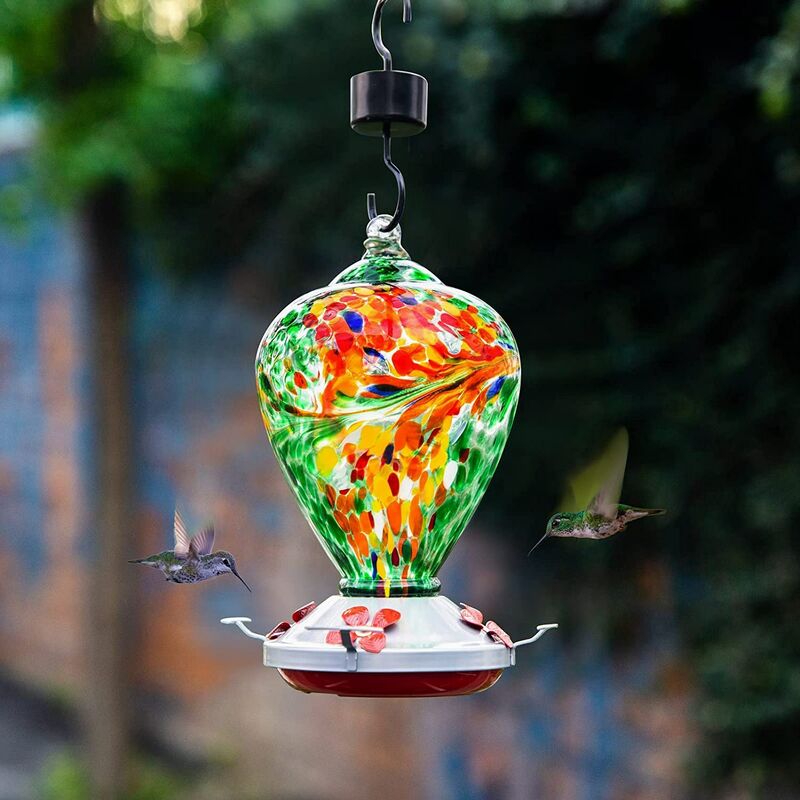 Mangeoire à colibris, mangeoires à oiseaux pour l'extérieur en verre  suspendu en métal Poteau de mangeoire à colibris, jardin arrière Balcon  Colibri Feeder