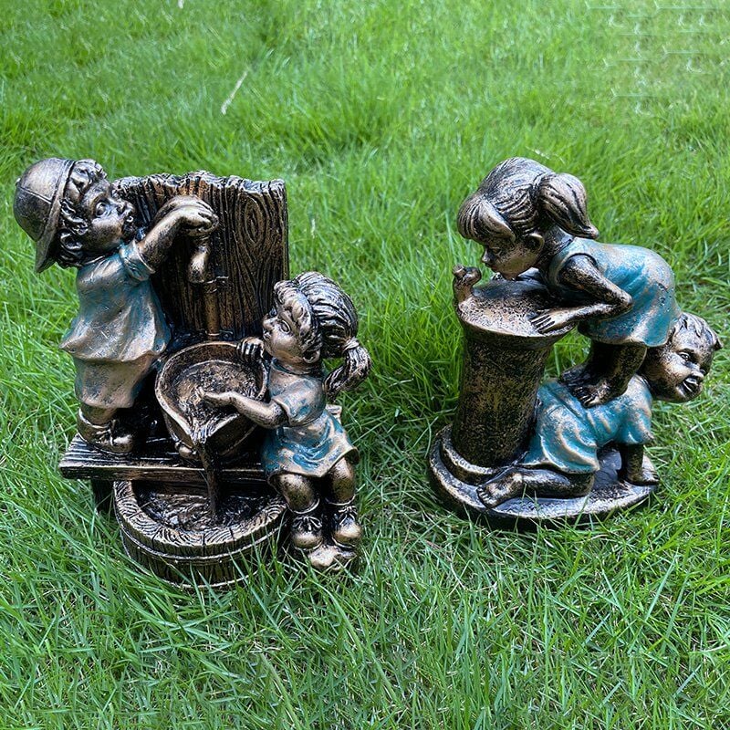 Statue de jardin en résine créative-statue de garçon et de fille