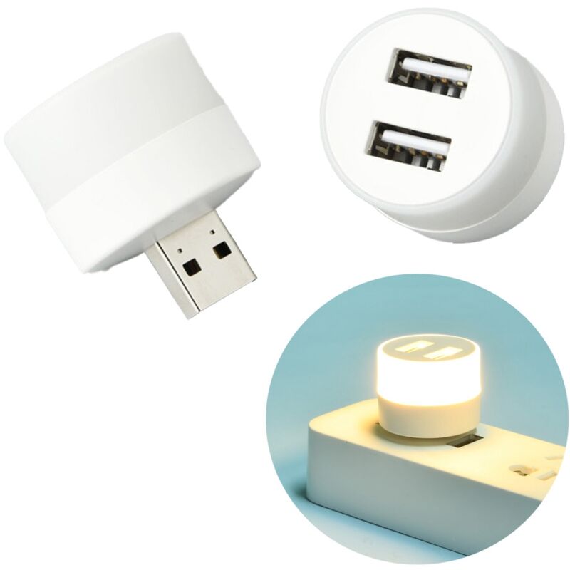 Prise USB Lampe Ordinateur Mobile Alimentation Charge USB Livre LED  Protection des Yeux Lecture Veilleuse Ronde, LumièRe Chaude
