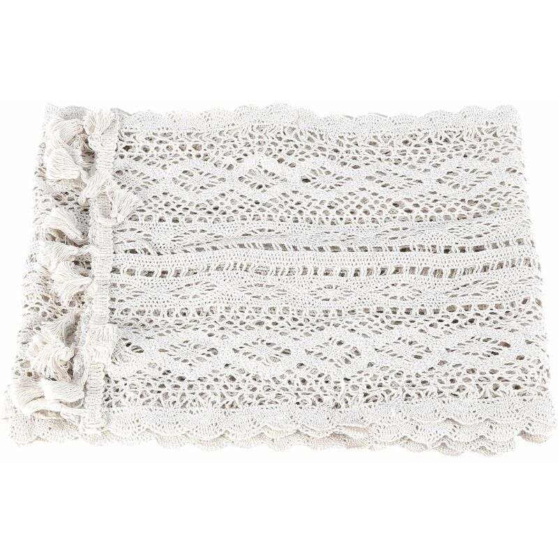 Chemin de table en macramé - Rectangulaire - Dentelle crochetée - Avec  pompons - Pour les fêtes de campagne, les cuisines, les restaurants, les