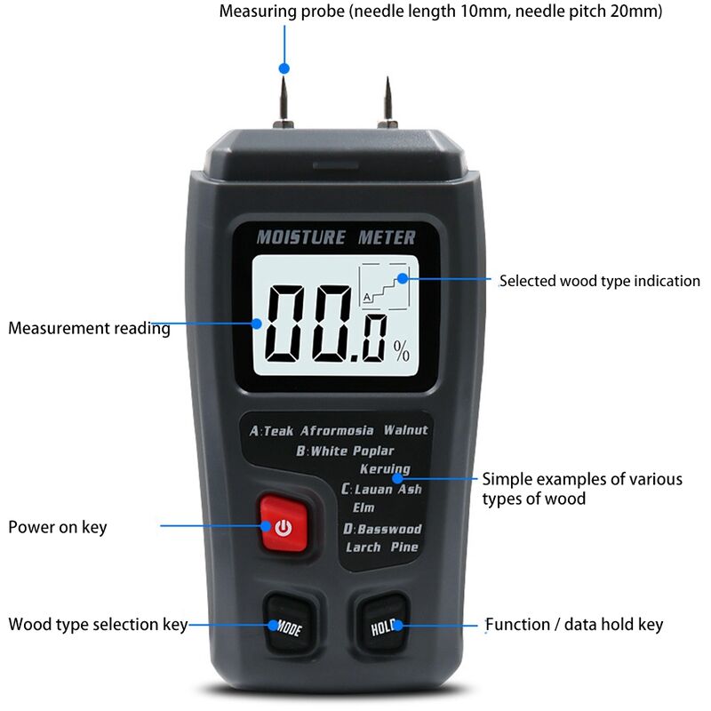 Hygromètre numérique Lcd Humidimètre bois Détecteur d’électrode de bois de  chauffage 0-99.9%