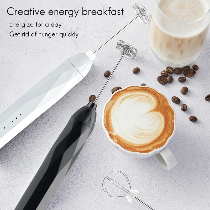 Mousseur à lait portatif, fouet électrique rechargeable USB à 3 vitesses,  mini mousseur, avec 3 fouets en acier inoxydable parfaits pour le café à  l'épreuve des balles, les lattes, le cappuccino