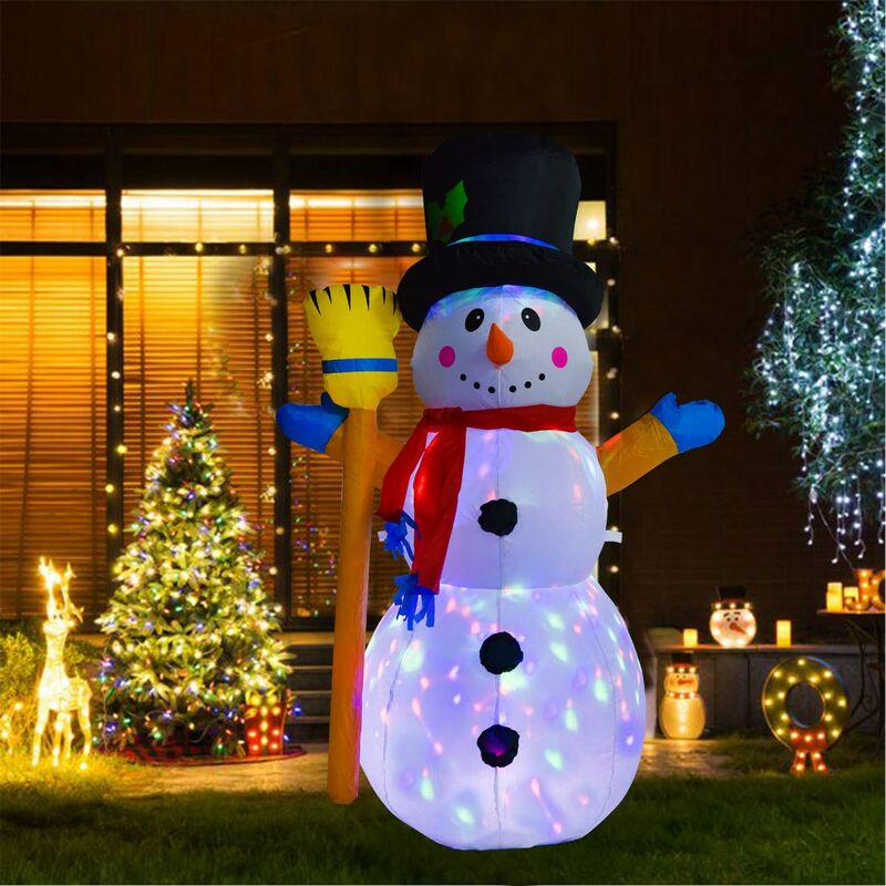 Décoration de Noël - Bonhomme de neige gonflable - Lumières LED rotatives  intégrées 