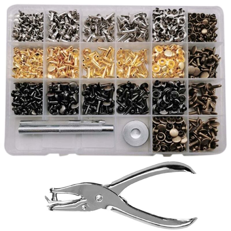 Trimming Shop Kit de 100 rivets en cuir rivets à double capuchon argentés  de 8 mm, clous tubulaires en métal avec 3 outils de fixation pour  bricolage