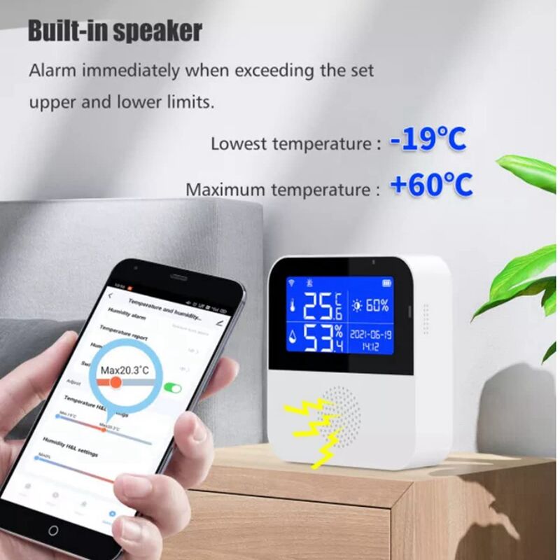 Capteur de détection d'humidité et de température avec écran LCD,  thermohygromètre WiFi Smart Life, Tuya