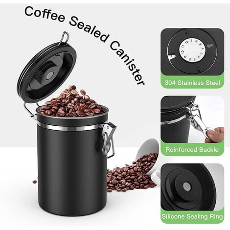 Boîte à café hermétique - Boîte à grains de café avec valve Co2 - Avec  cuillère à mesurer - 1,8 L (Argent) 