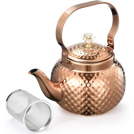 Théière en inox avec filtre à thé amovible intégré, design métal