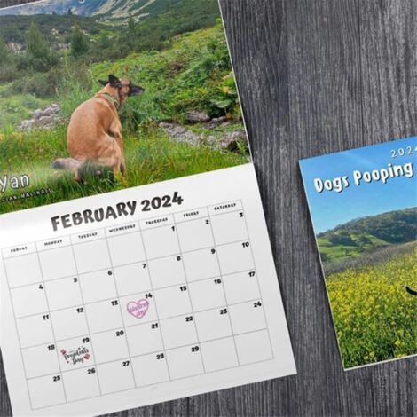 Calendrier 2024, 12 mois caca chiens calendrier 2024, chien caca