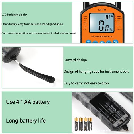 Humidimètre alimentaire durable avec sonde en acier au carbone et