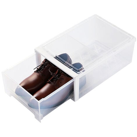 Boîte Chaussure Transparente avec Couvercle Frontal, Transparent+noir