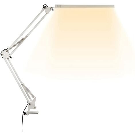 Lampe de bureau LED à bras oscillant 10 W avec pince, intensité variable, 3  modes de couleur lampe de table d'architecte moderne 