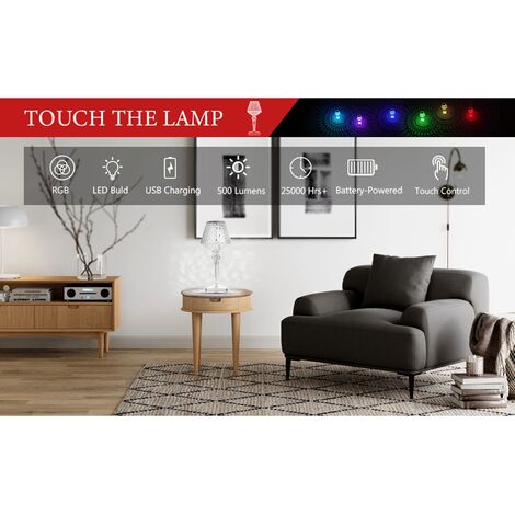 16 Couleurs Tactile Cristal Lampe de Table USB Gradation Lampe de Chevet  Romantique Lampe de Bureau