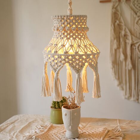 Abat-jour Suspension Macramé Bohème - Beige - 30x80 Cm - Fait Main